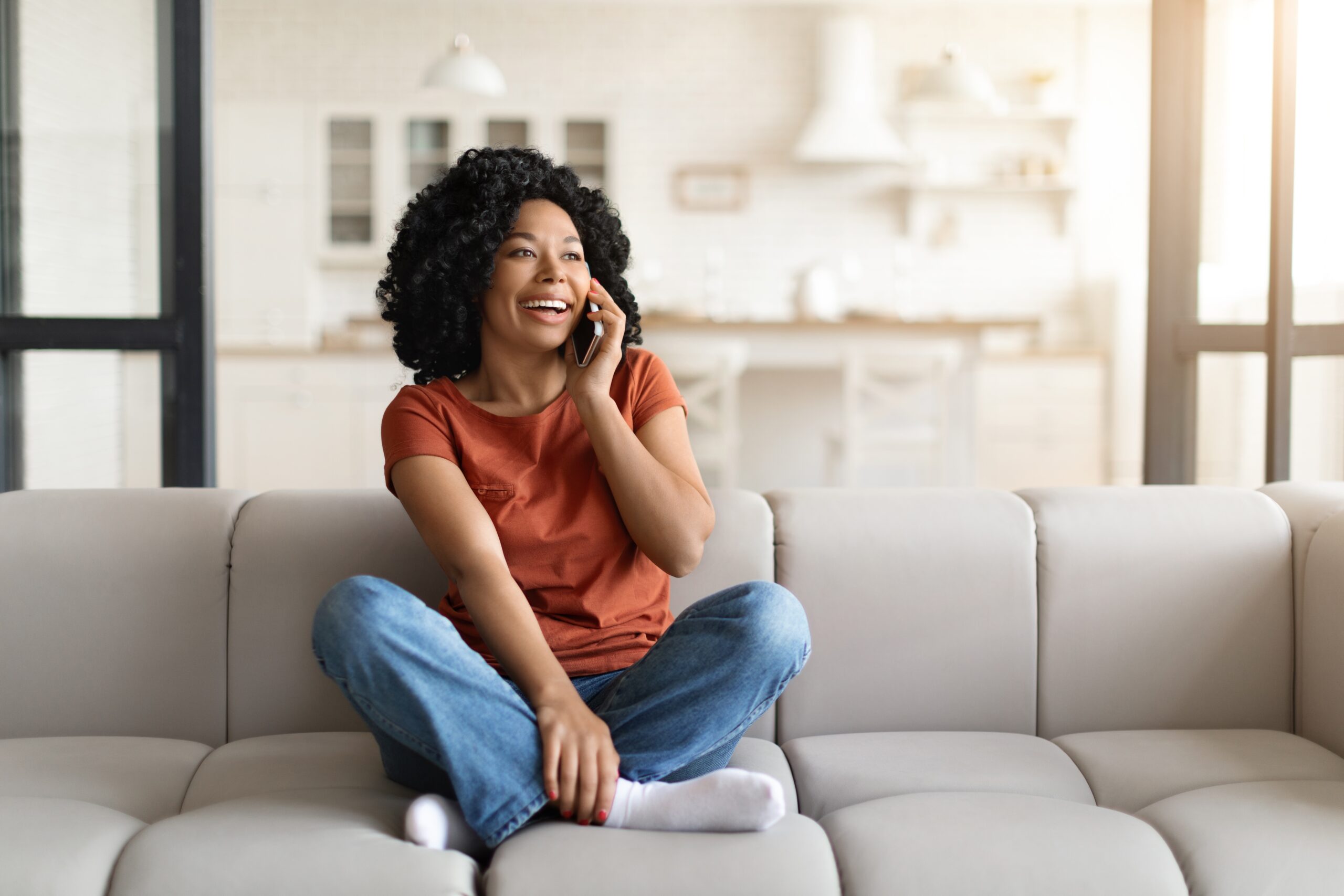 Woman talking to therapist on the phone
